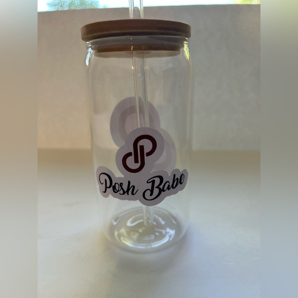 Posh Babe glass cup with a bamboo lid and glass straw 16 Oz for the posh Lady